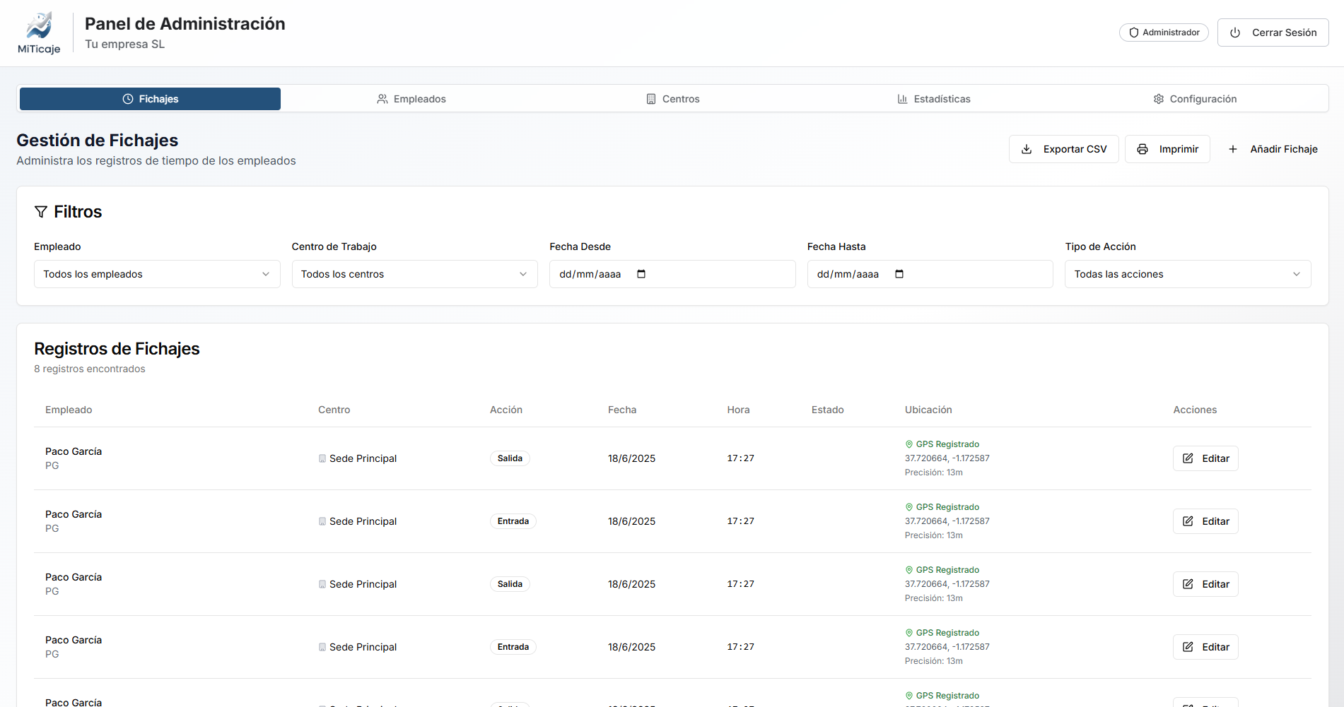 Panel de administrador web